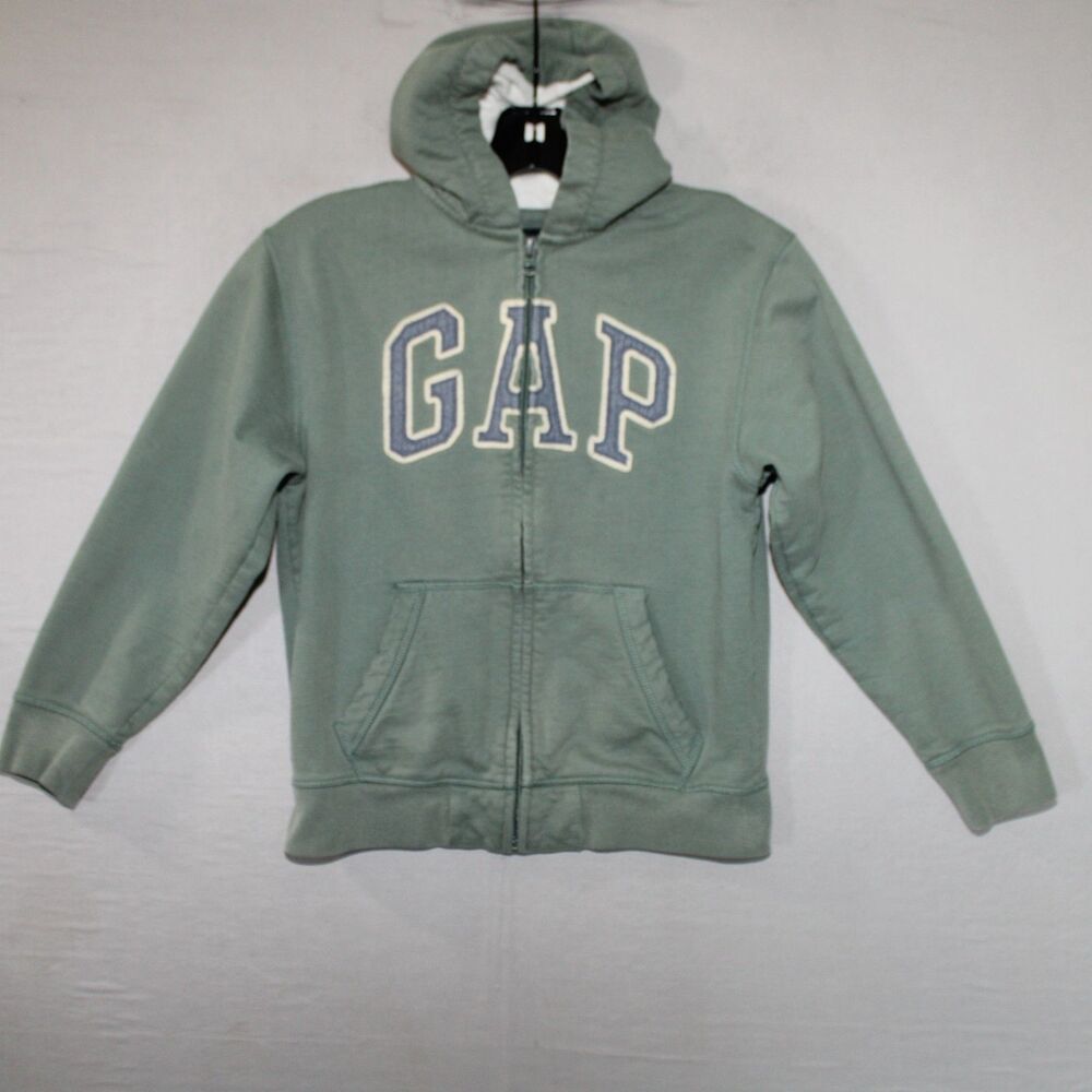 Gap Unisex Kids Spell Out Logo Green Hoodie Full Zip Size Large (10 - 11)